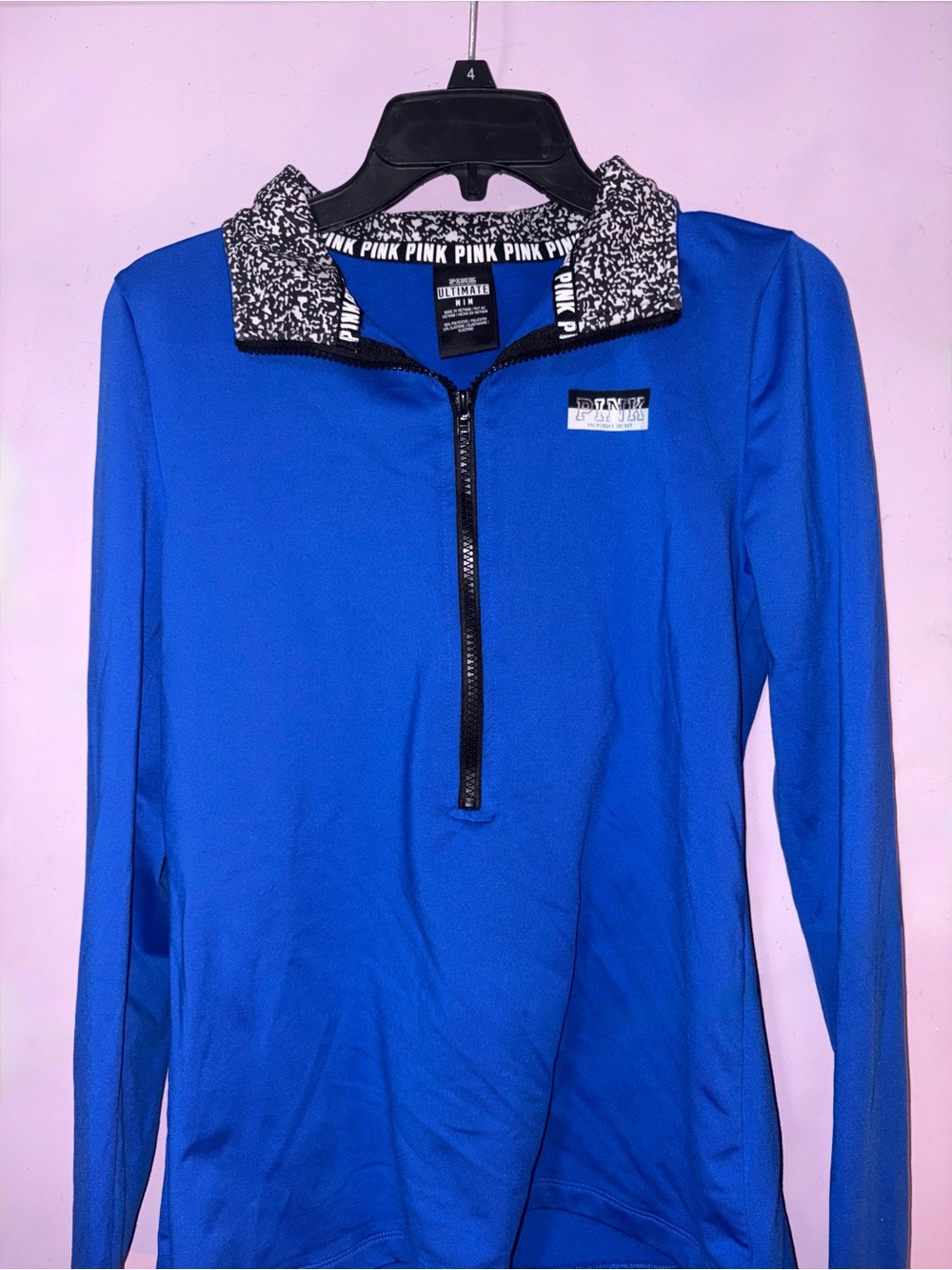 PINK Victoria's Secret Royal Blue Quarter-Zip Pullover with Black/White Collar